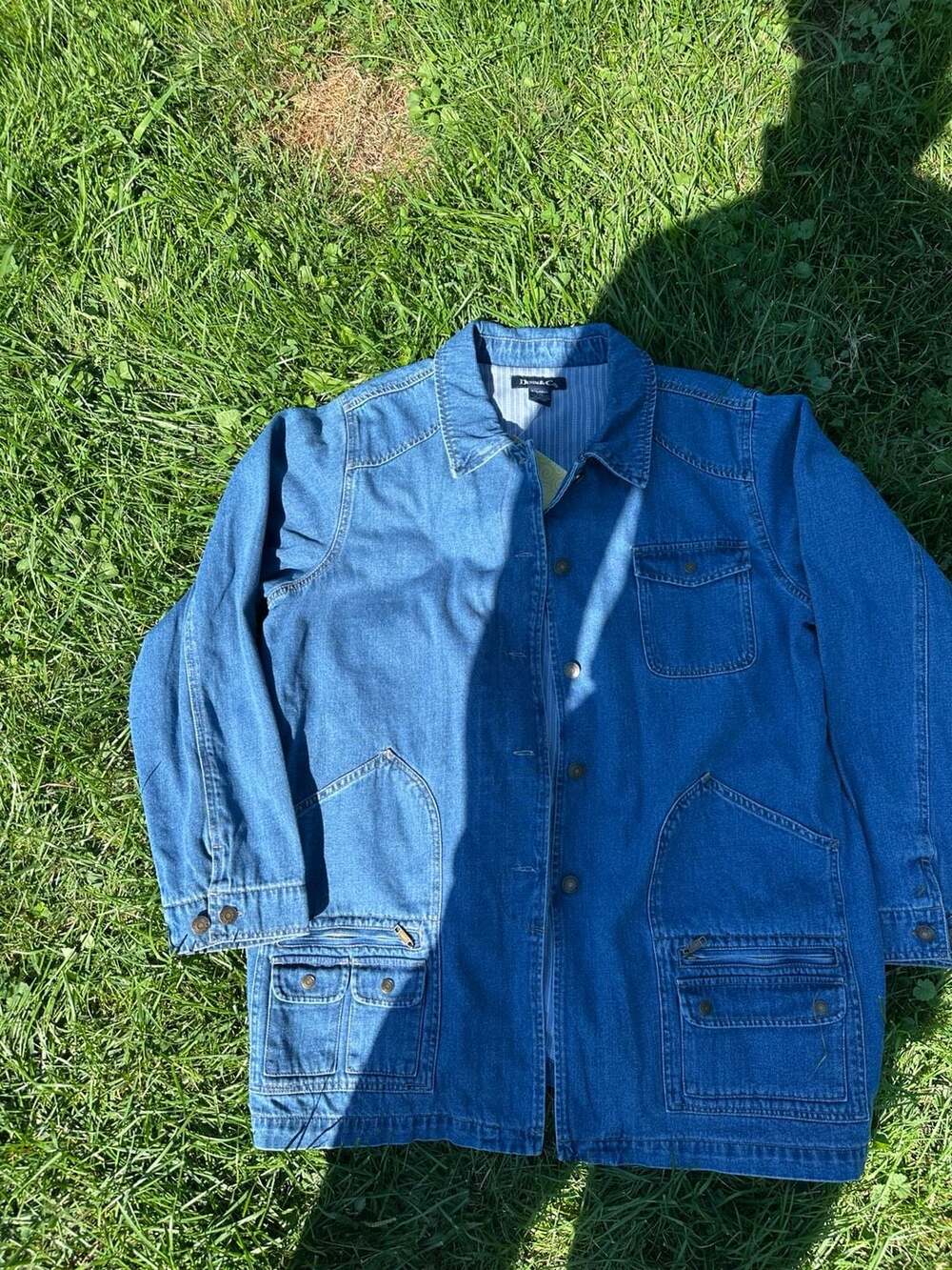 Denim & Co. Women's Blue Denim Utility Jacket Cargo Pockets Size X-Large NWT